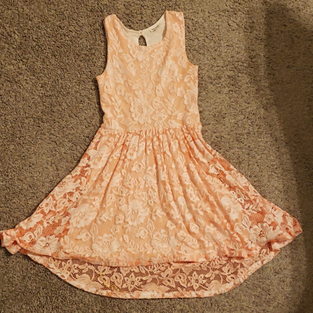 Girls Soft Lace dress, peach, age 9-10 & cardigan 10-12